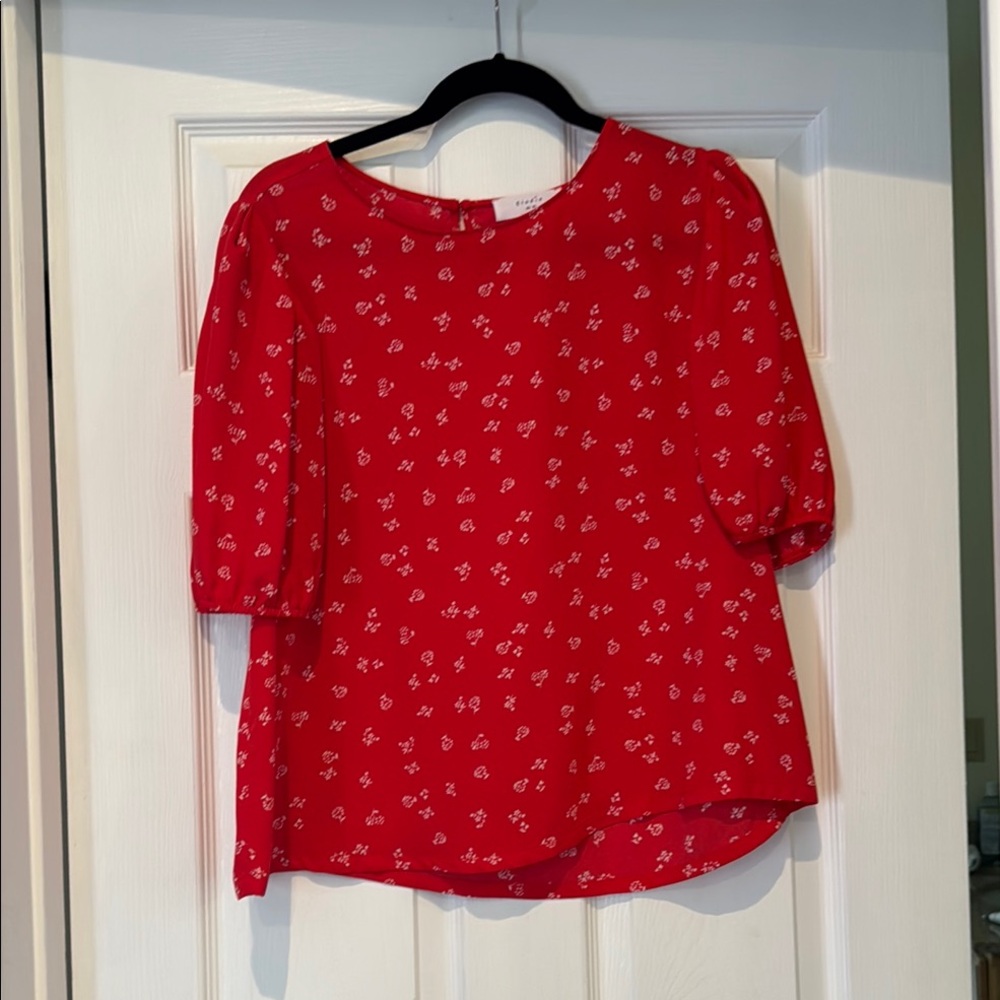 Elodie Red Blouse with White Floral Print - Picture 4 of 5